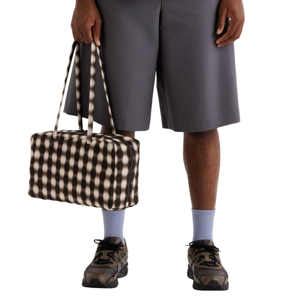 Baggu Medium Nylon Bowler Bag in Blurred Gingham Brown
