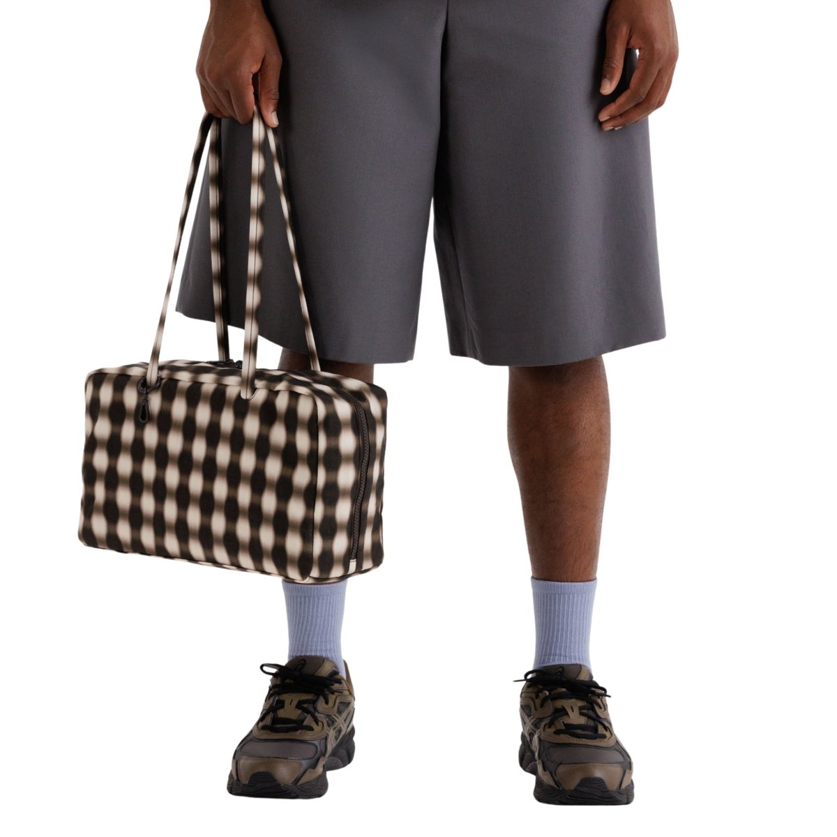 Baggu Medium Nylon Bowler Bag in Blurred Gingham Brown
