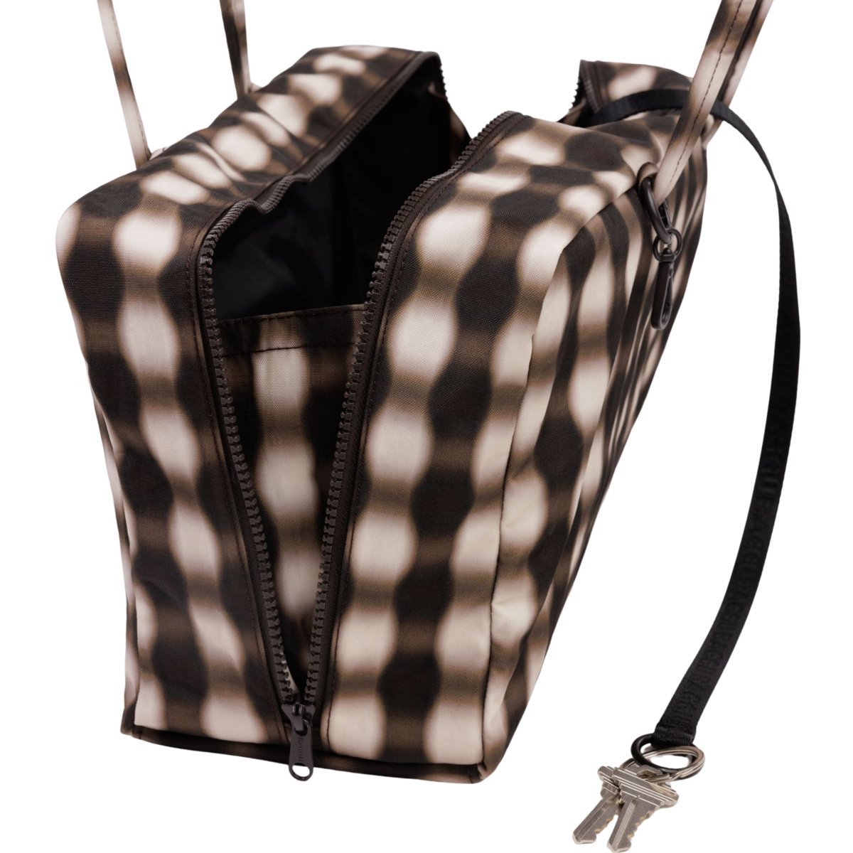 Baggu Medium Nylon Bowler Bag in Blurred Gingham Brown