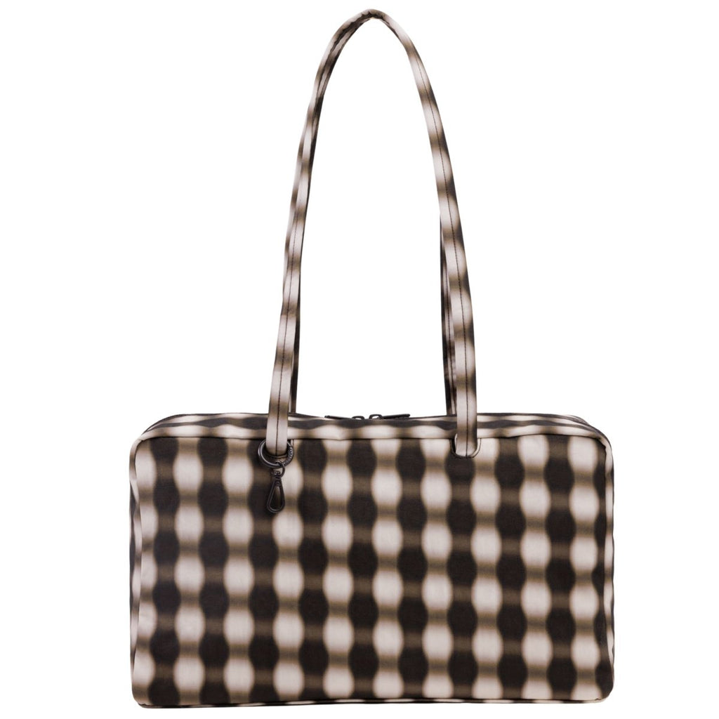 Baggu Medium Nylon Bowler Bag in Blurred Gingham Brown