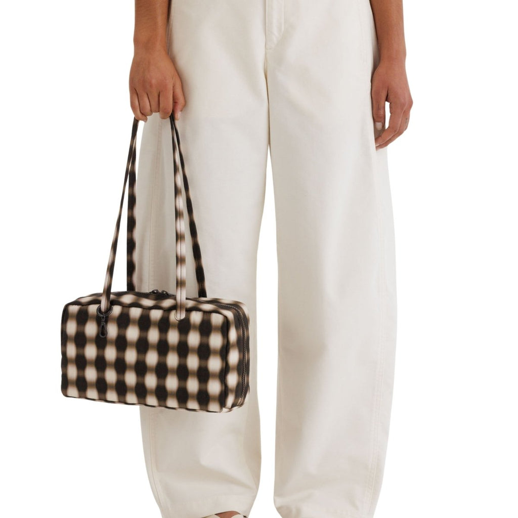 Baggu Nylon Bowler Bag in Blurred Gingham Brown