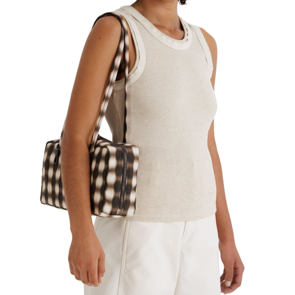 Baggu Nylon Bowler Bag in Blurred Gingham Brown