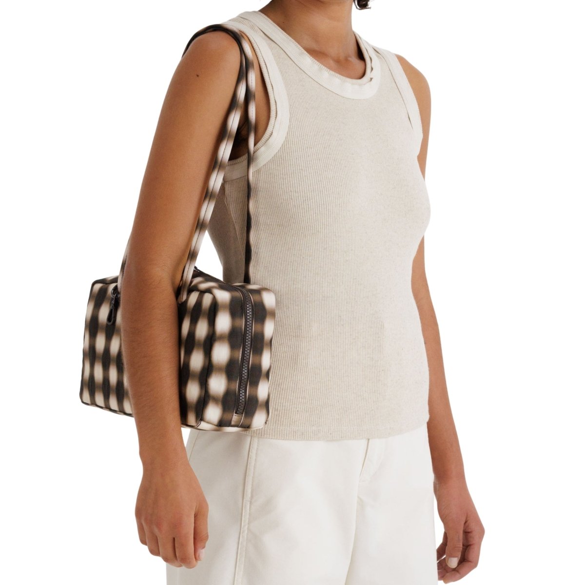Baggu Nylon Bowler Bag in Blurred Gingham Brown