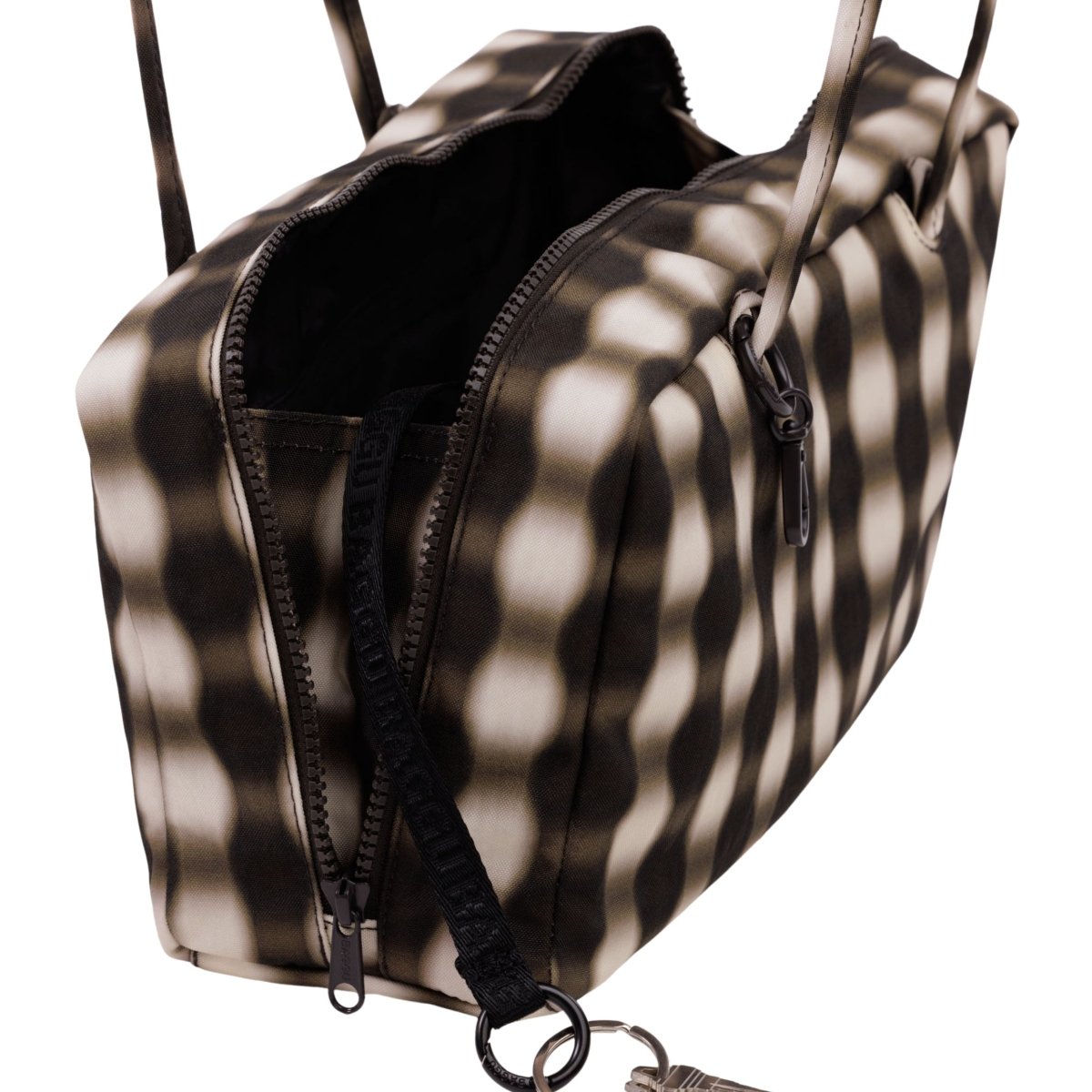 Baggu Nylon Bowler Bag in Blurred Gingham Brown