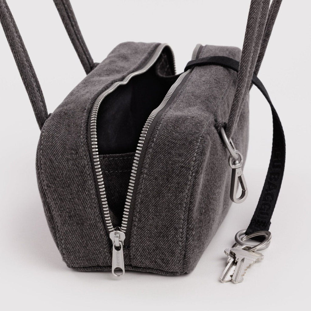 Baggu Small Denim Bowler Bag in Washed Black Denim