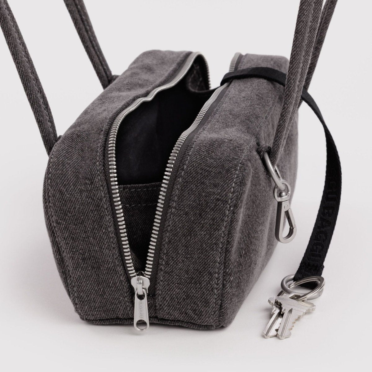 Baggu Small Denim Bowler Bag in Washed Black Denim