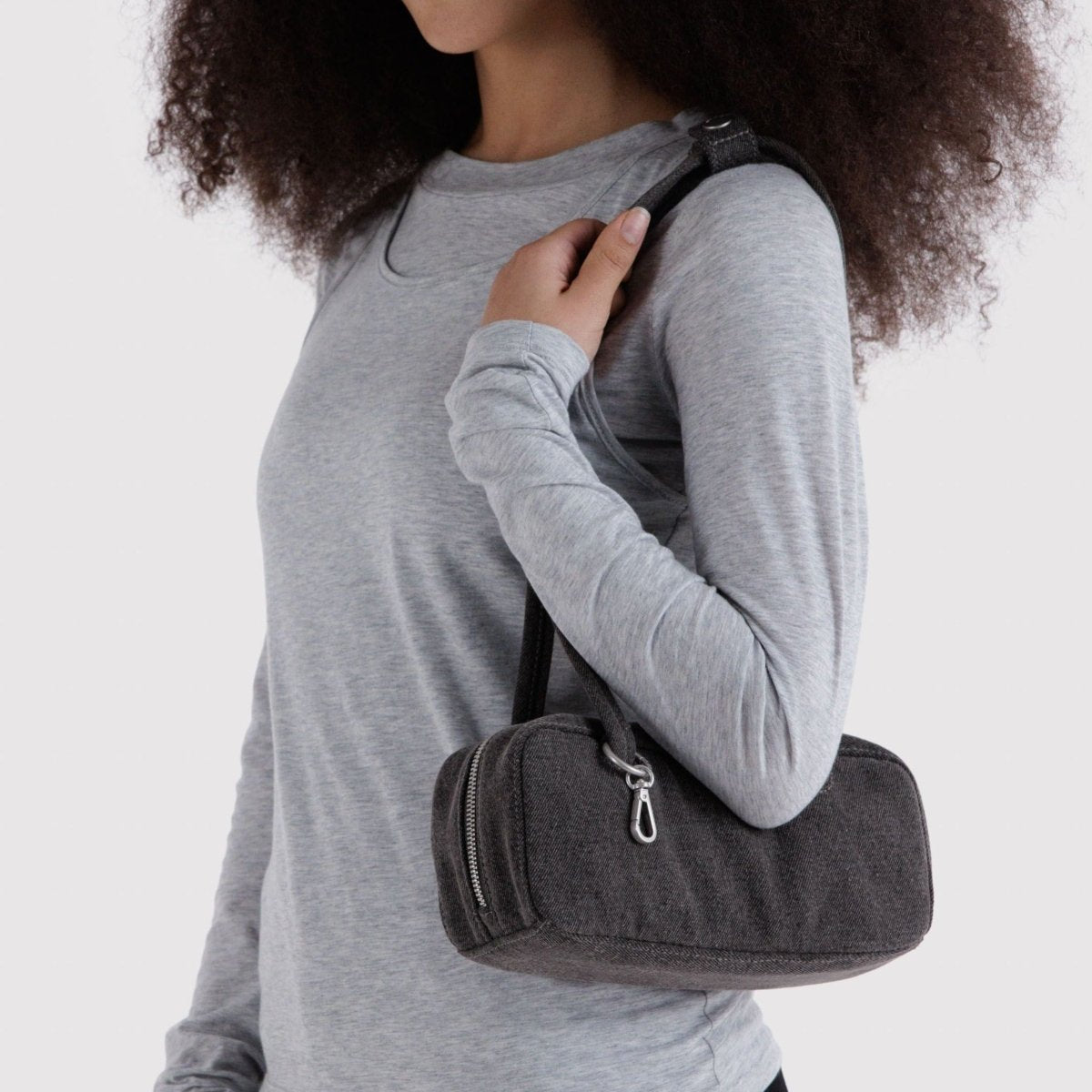 Baggu Small Denim Bowler Bag in Washed Black Denim
