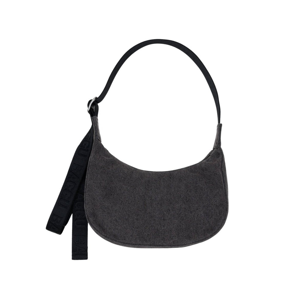 Baggu Small Denim Crescent Bag in Black