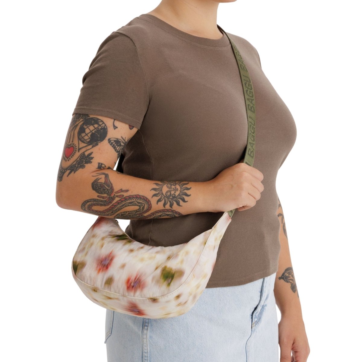 Baggu Small Nylon Crescent Bag in Abstract Floral
