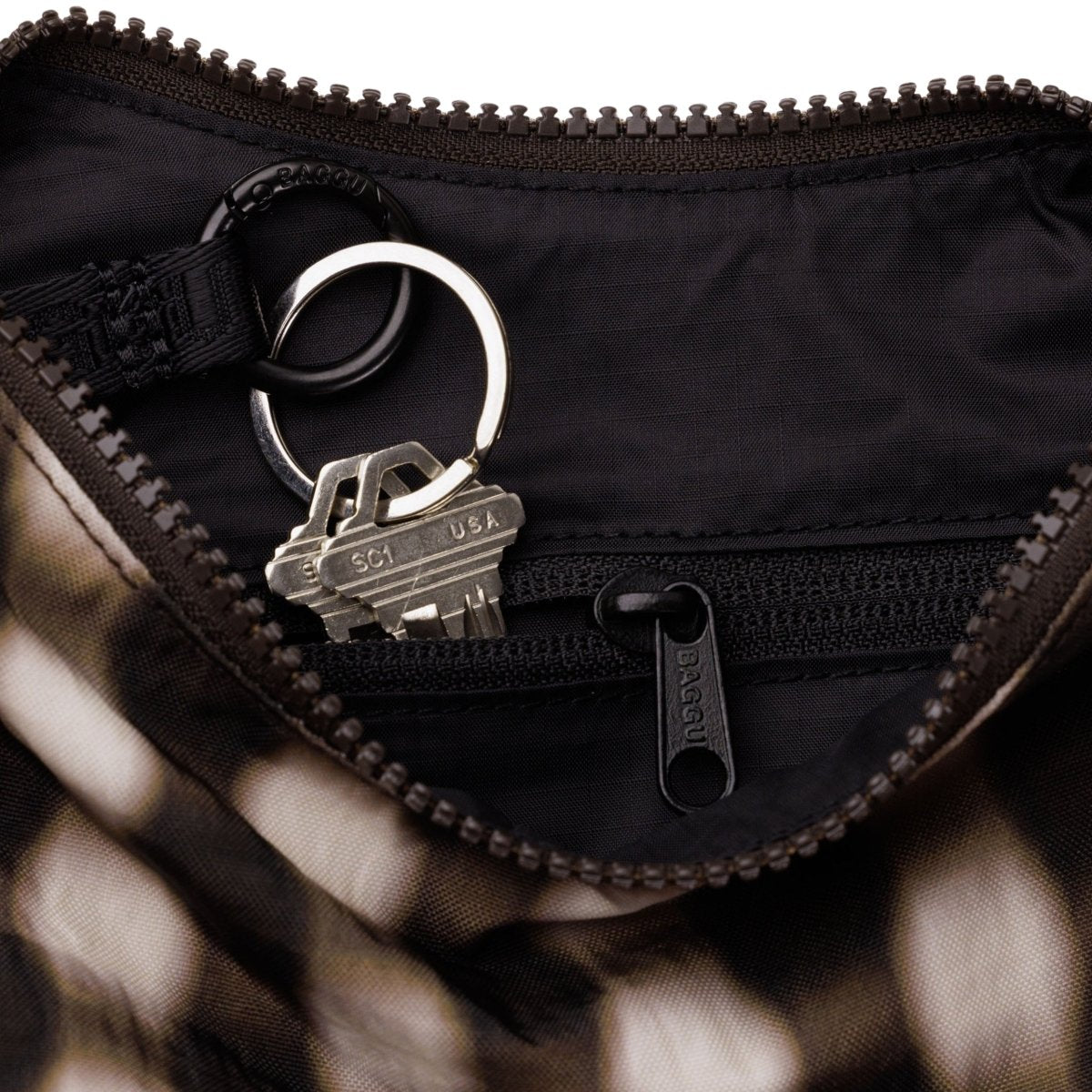 Baggu Small Nylon Crescent Bag in Blurred Gingham Brown