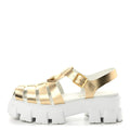 Metallic Vitello Metal Triangle Logo Monolith 55mm Cage Sandals 40 Platino