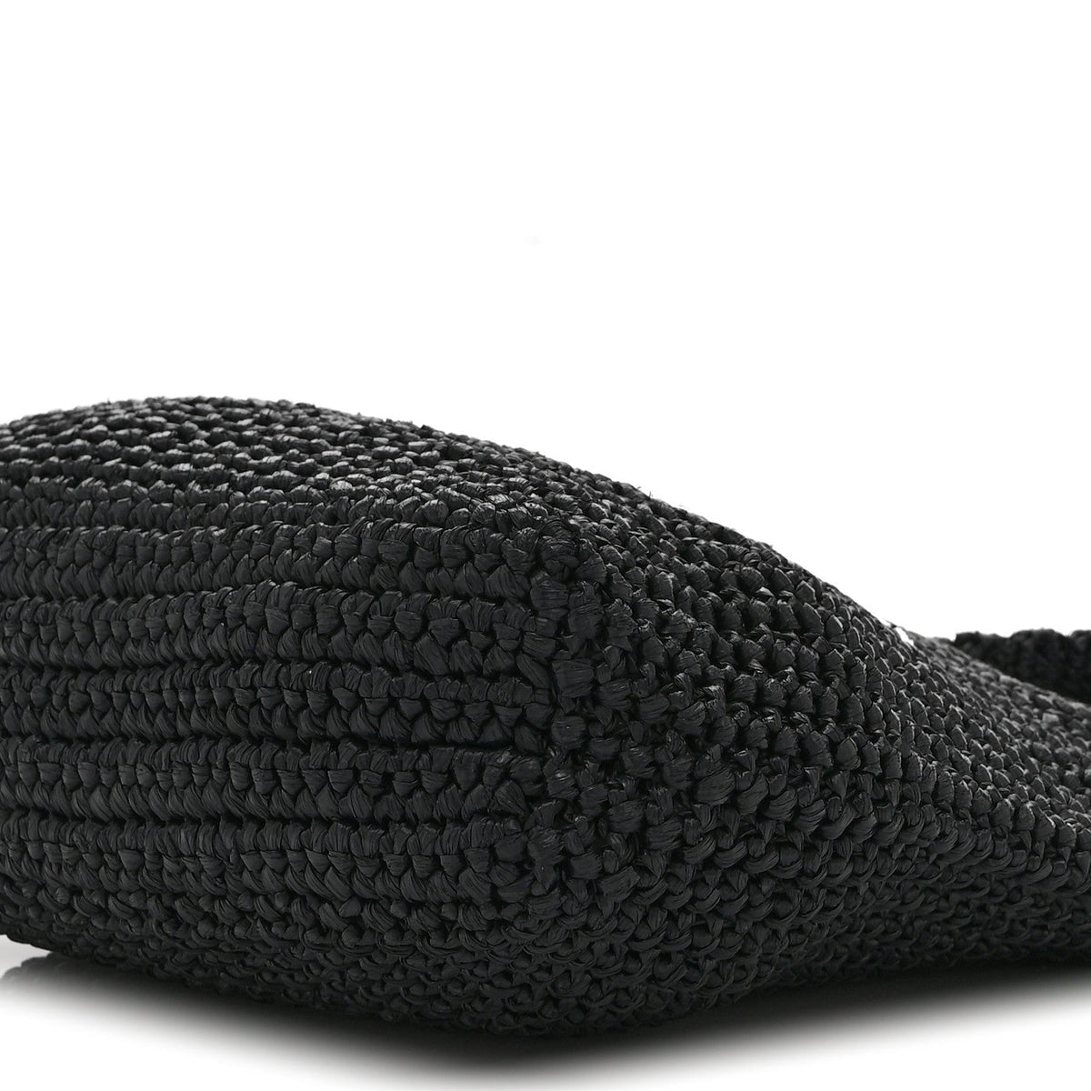 Yarn Raffia Effect Crochet Embroidered Small Logo Tote Black