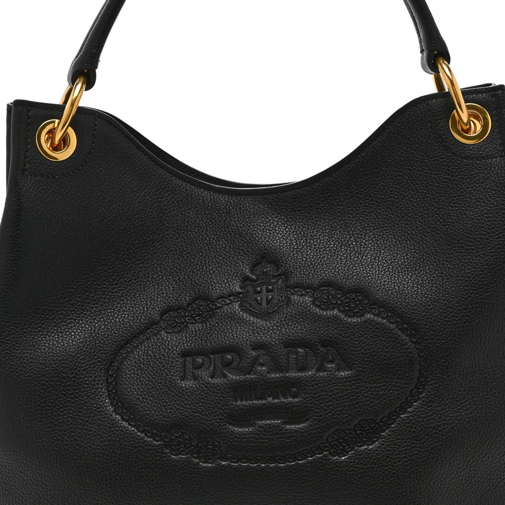 Vitello Phenix Embossed Logo Hobo Black