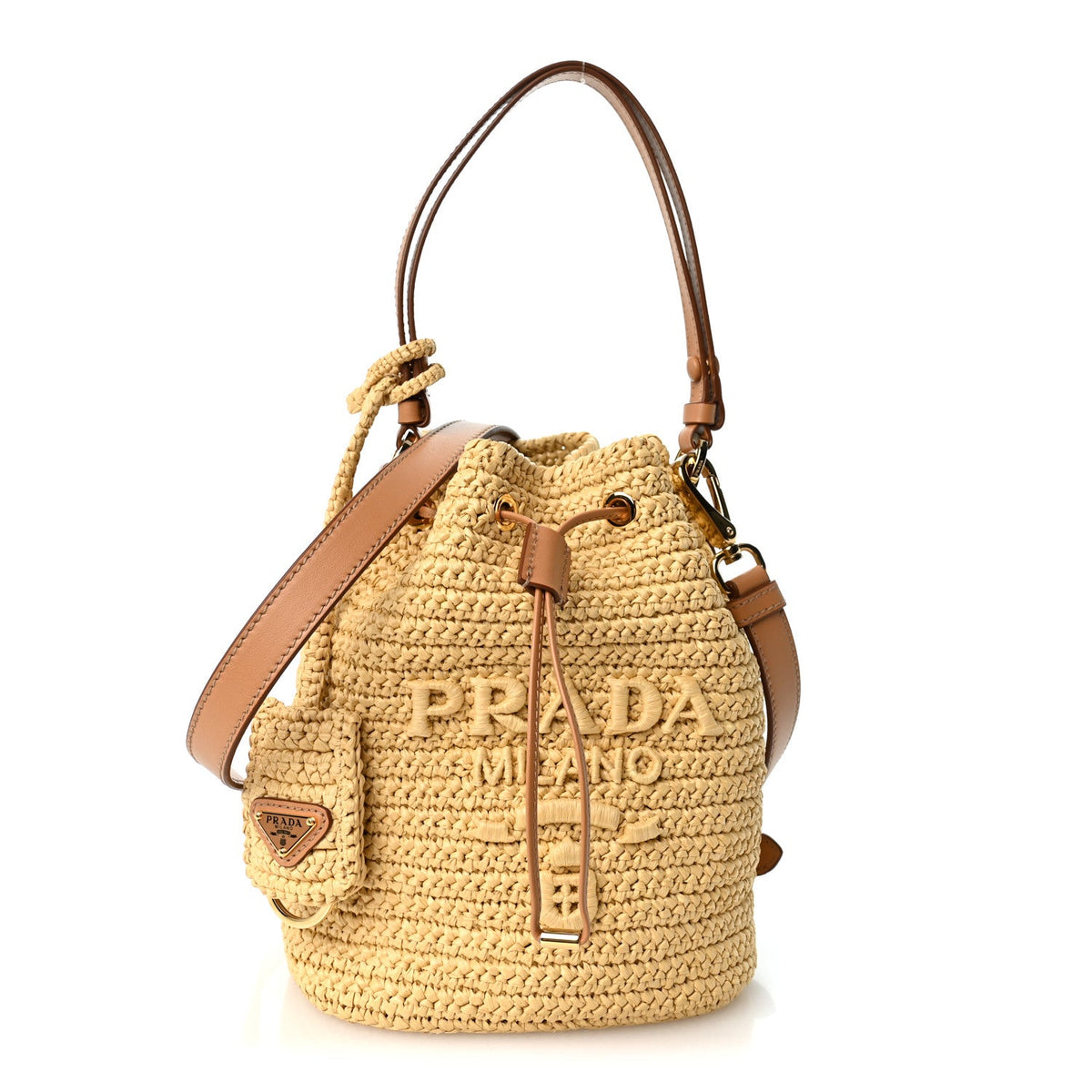 Yarn Raffia Effect Crochet Small Bucket Bag Naturale