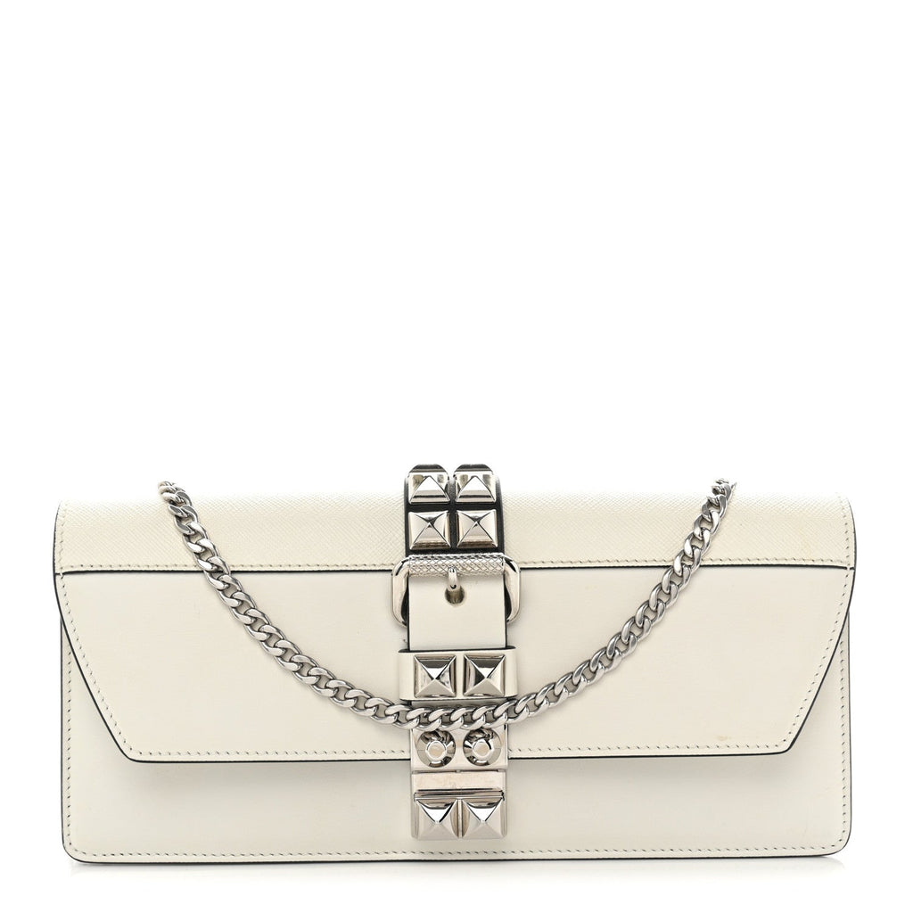 City Calfskin Saffiano Studded Elektra Clutch With Chain White