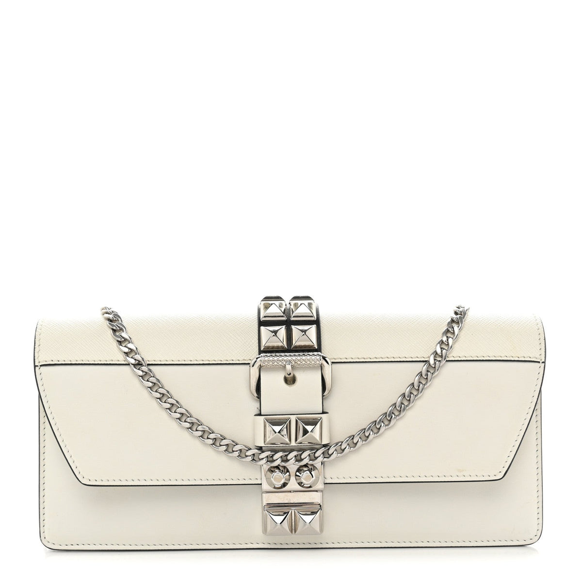 City Calfskin Saffiano Studded Elektra Clutch With Chain White