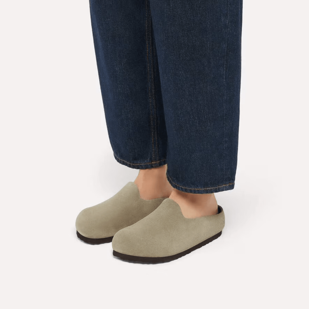 Birkenstock Amsterdam Wrapped Suede Leather in Taupe