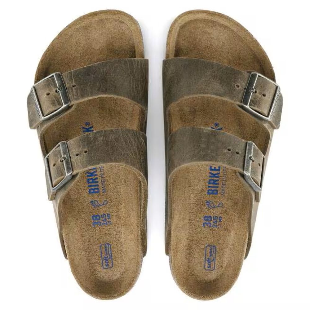 Birkenstock Arizona Softbed Oiled Leather in Faded Khaki