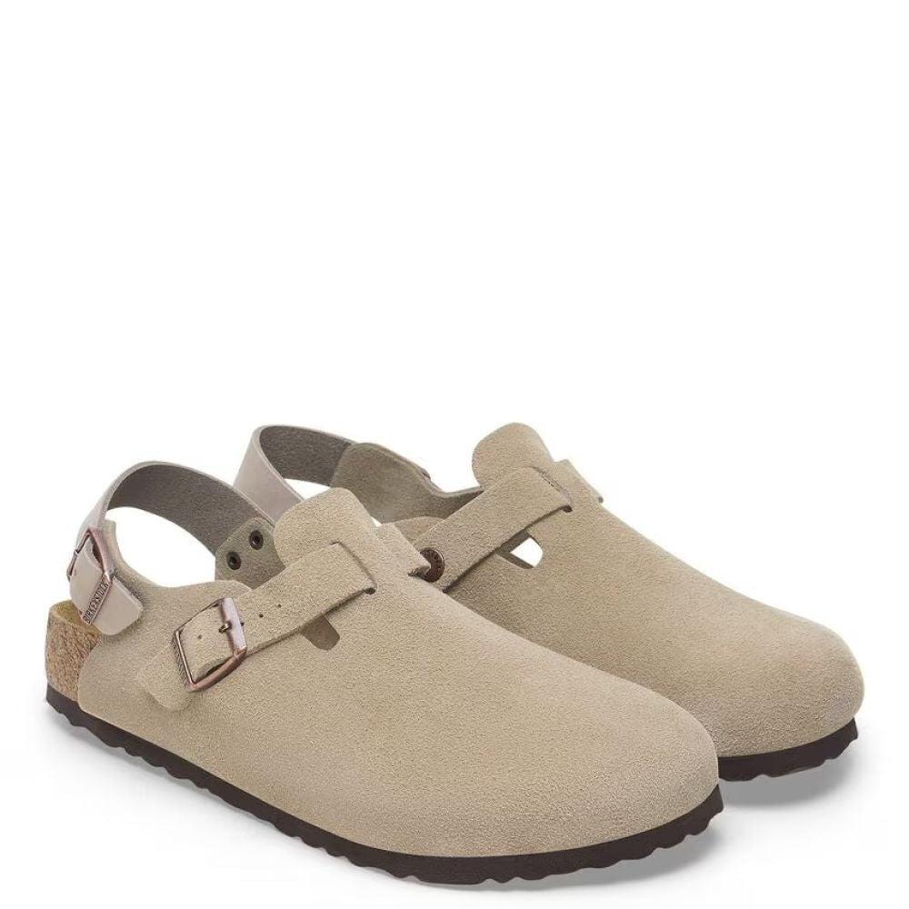 Birkenstock Tokio Suede Leather in Taupe