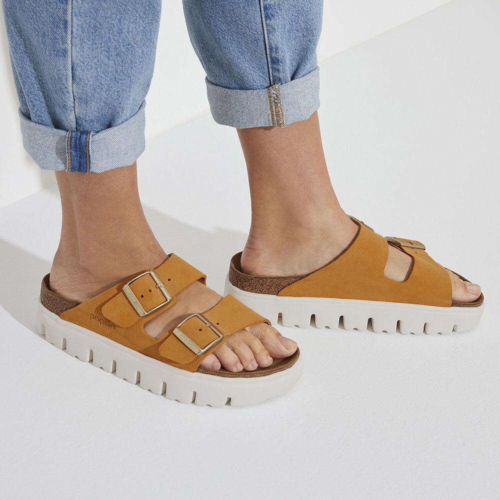Birkenstock Women's Arizona Chunky Suede Leather in Apricot