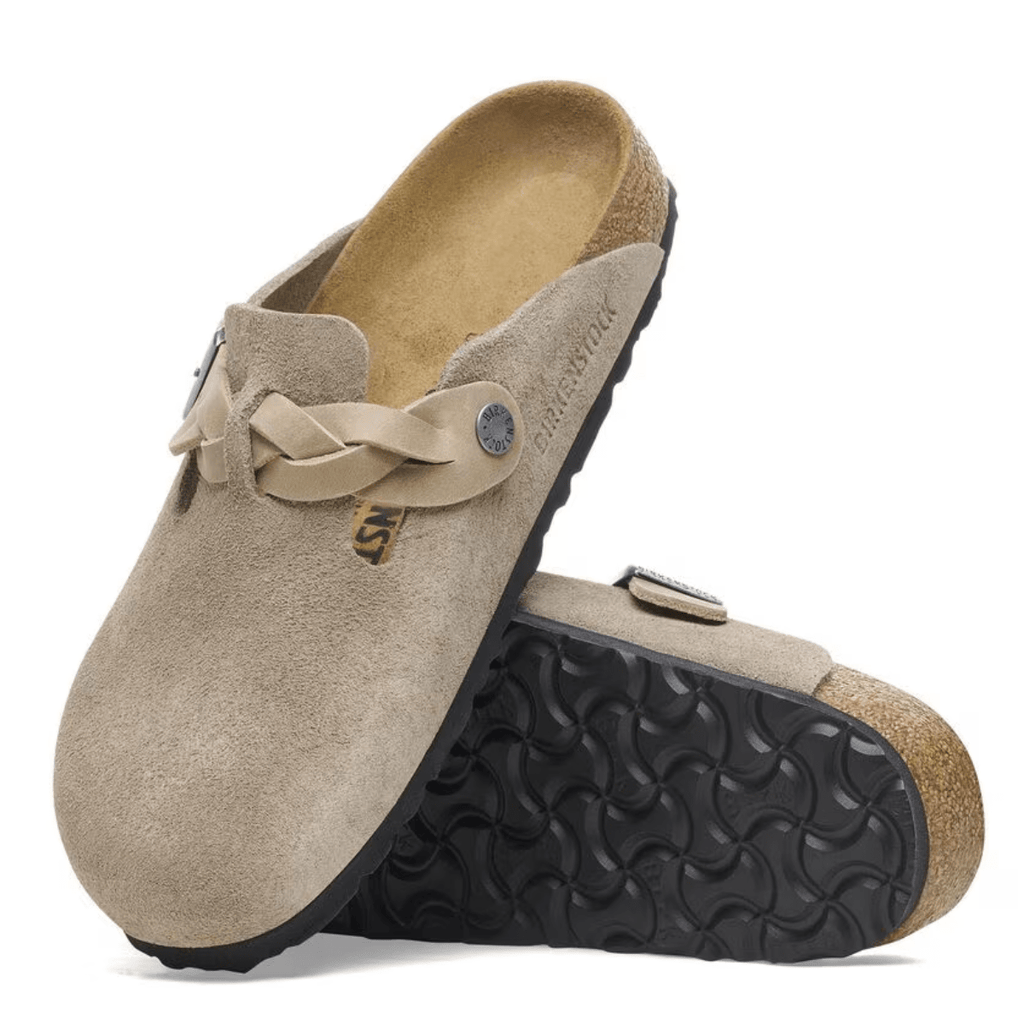 Birkenstock Women's Boston Braided Suede Leather in Taupe