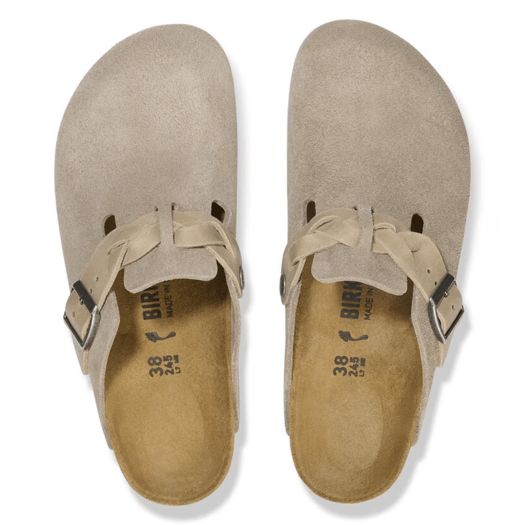 Birkenstock Women's Boston Braided Suede Leather in Taupe