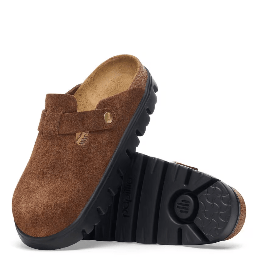 Birkenstock Women's Boston Chunky Suede Leather in Dark Tea/ Black