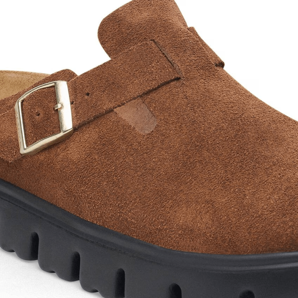 Birkenstock Women's Boston Chunky Suede Leather in Dark Tea/ Black