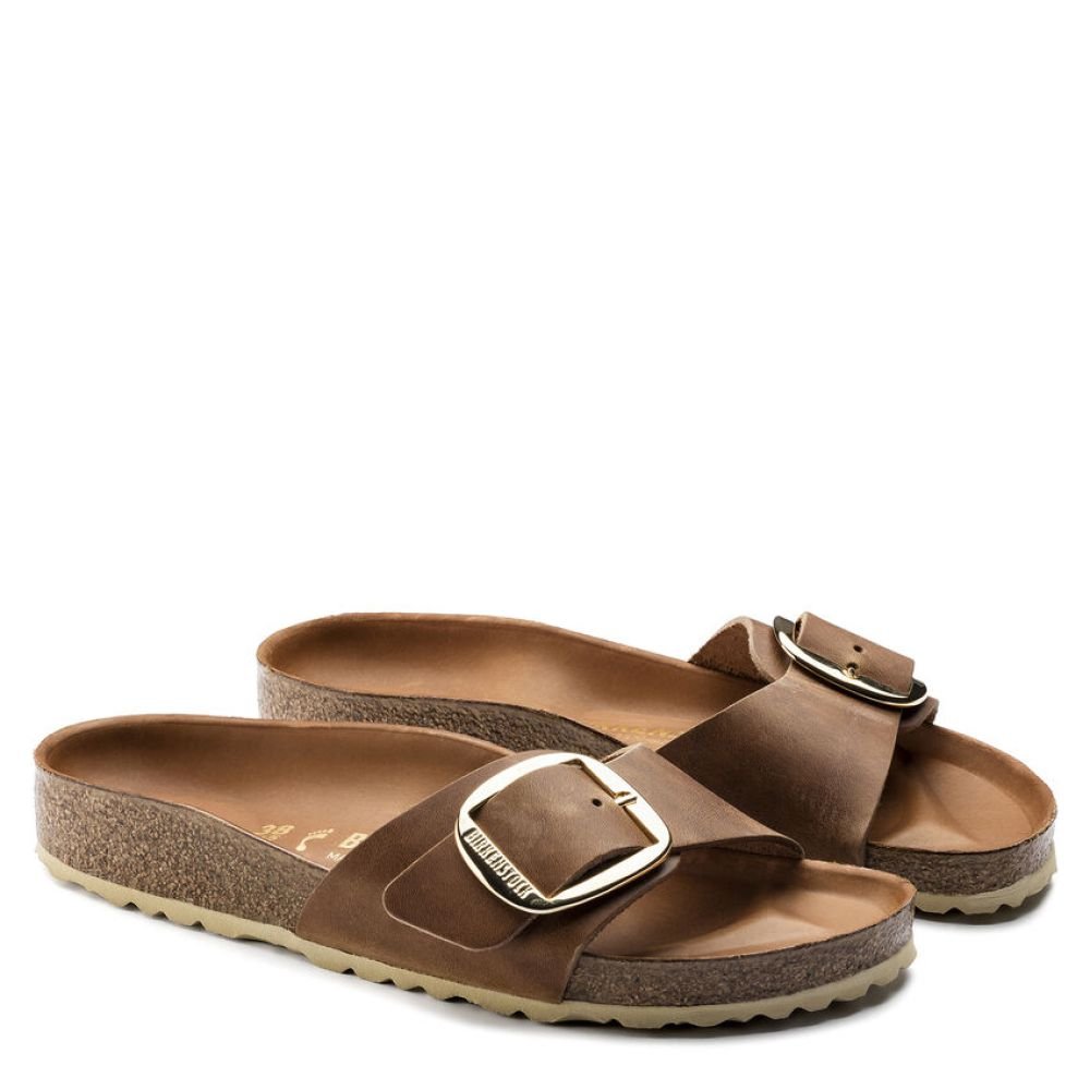 Birkenstock Women's Madrid Big Buckle Oiled Leather in Cognac