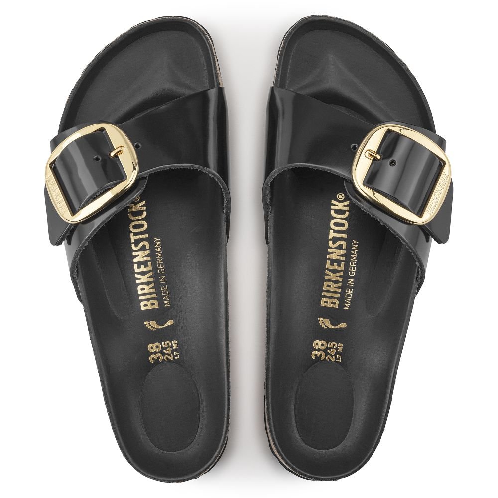 Birkenstock Women's Madrid Big Buckle Oiled Leather in High Shine Black