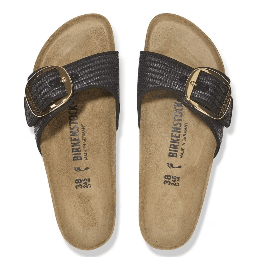 Birkenstock Women's Madrid Big Buckle Raffia Textile in Black