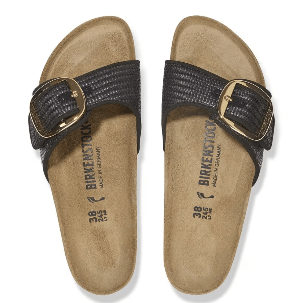 Birkenstock Women's Madrid Big Buckle Raffia Textile in Black