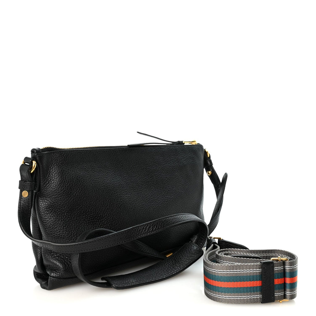 Vitello Daino Zippered Shoulder Bag  Black