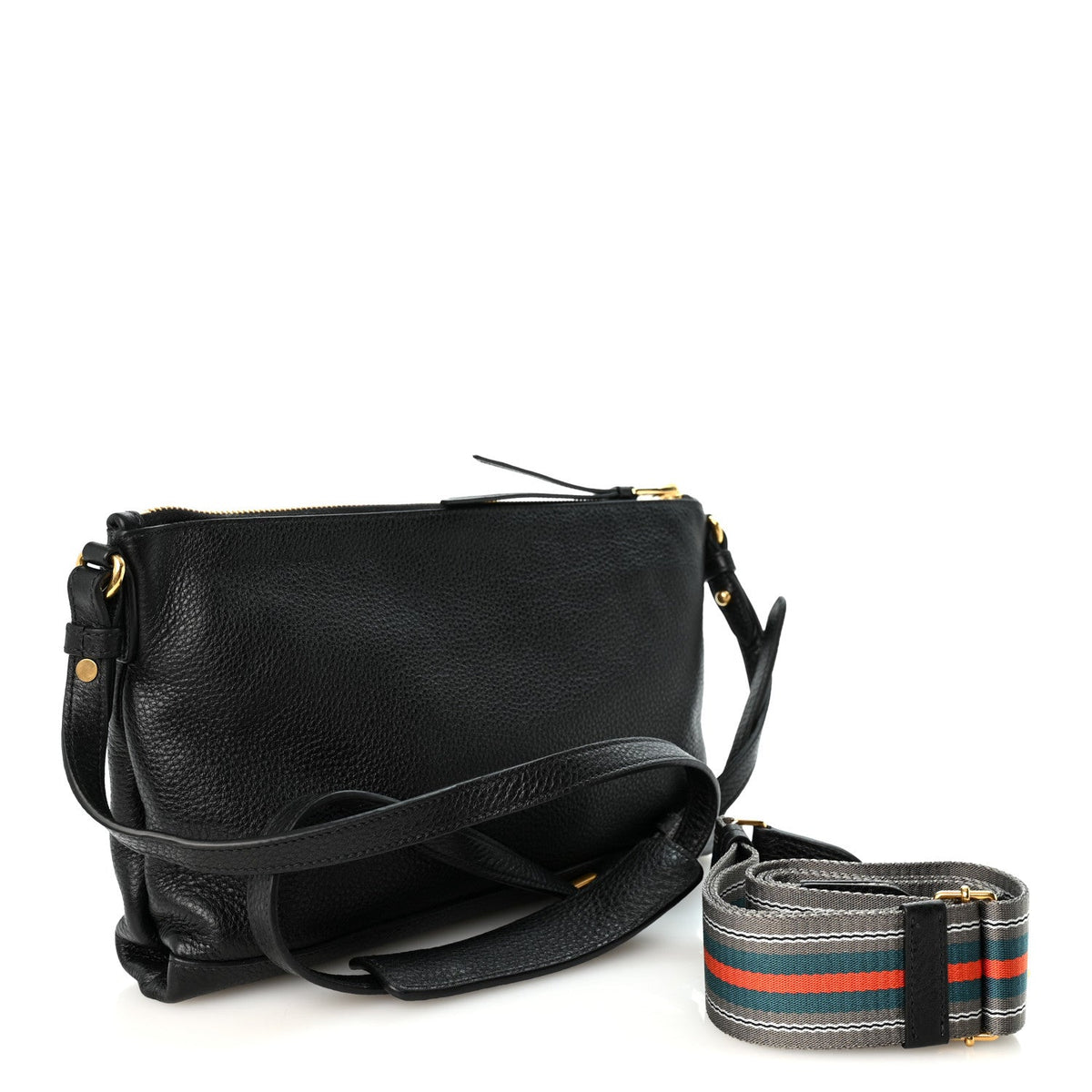 Vitello Daino Zippered Shoulder Bag  Black