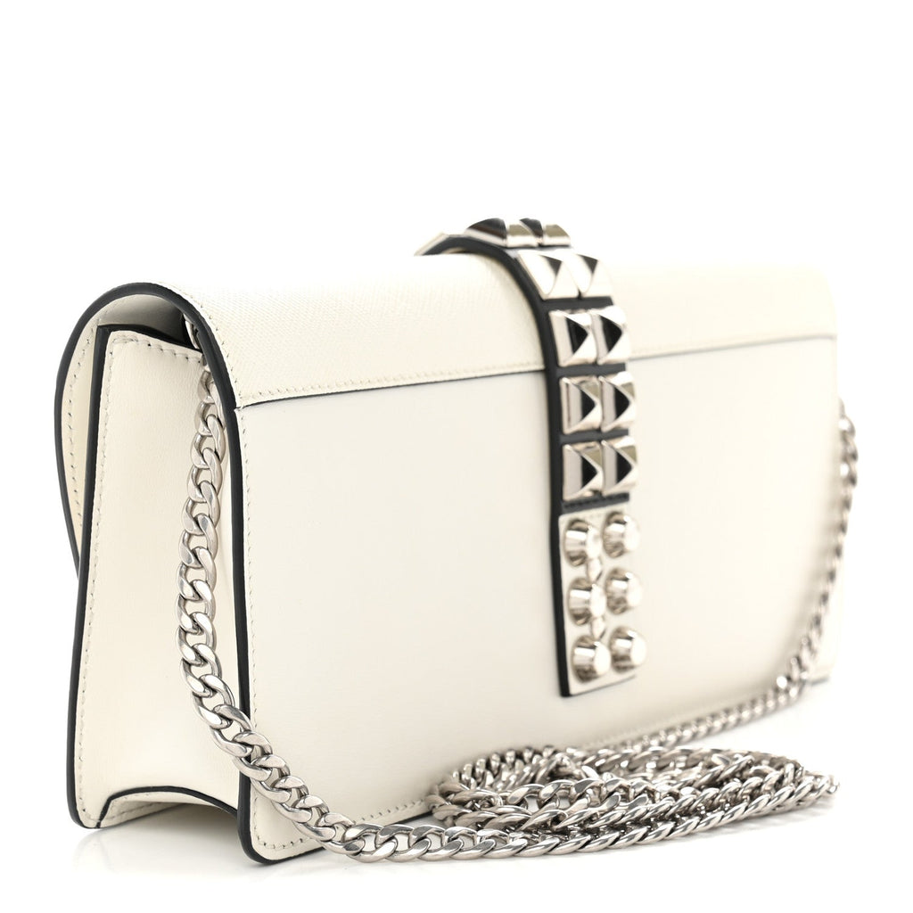 City Calfskin Saffiano Studded Elektra Clutch With Chain White
