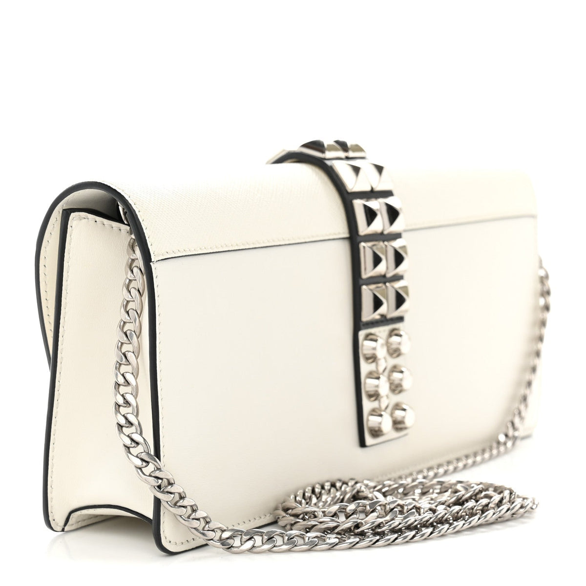 City Calfskin Saffiano Studded Elektra Clutch With Chain White