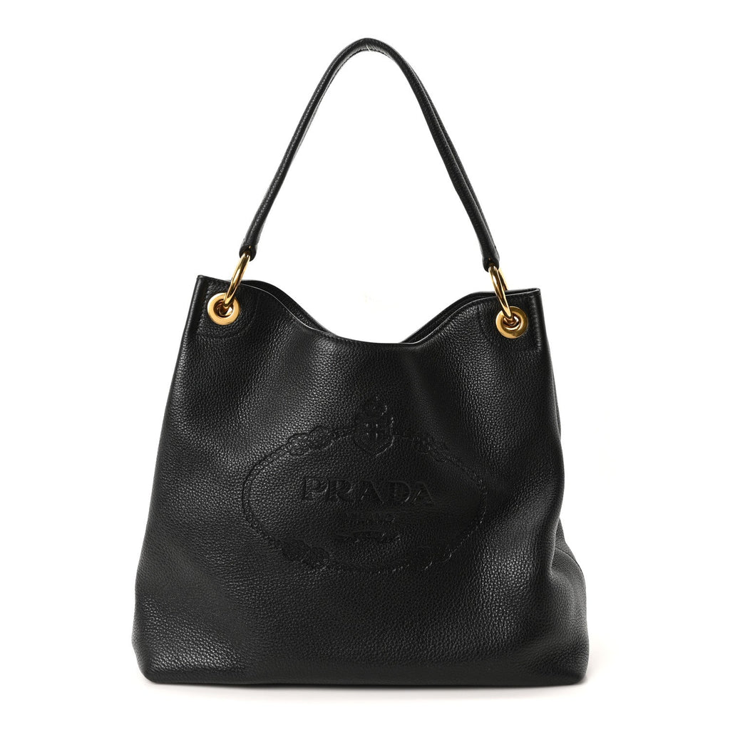 Vitello Phenix Embossed Logo Hobo Black