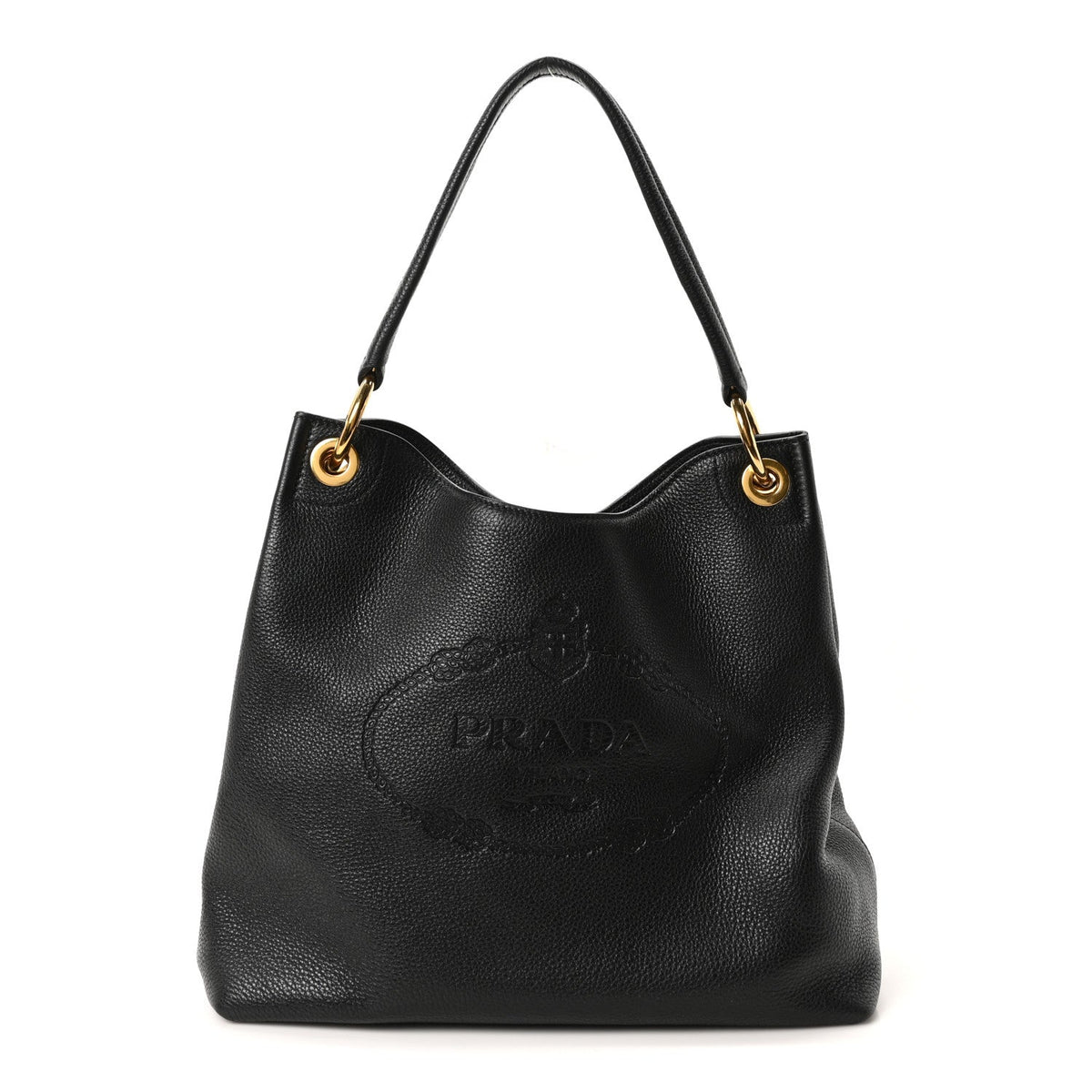 Vitello Phenix Embossed Logo Hobo Black
