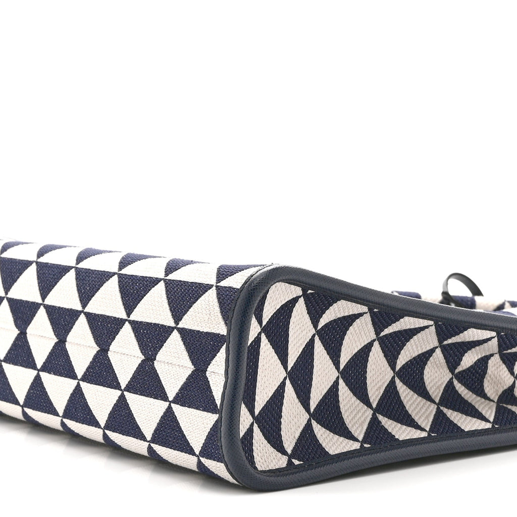 Jacquard Saffiano Triangolo Symbole Embroidered Small Tote Baltico Talco