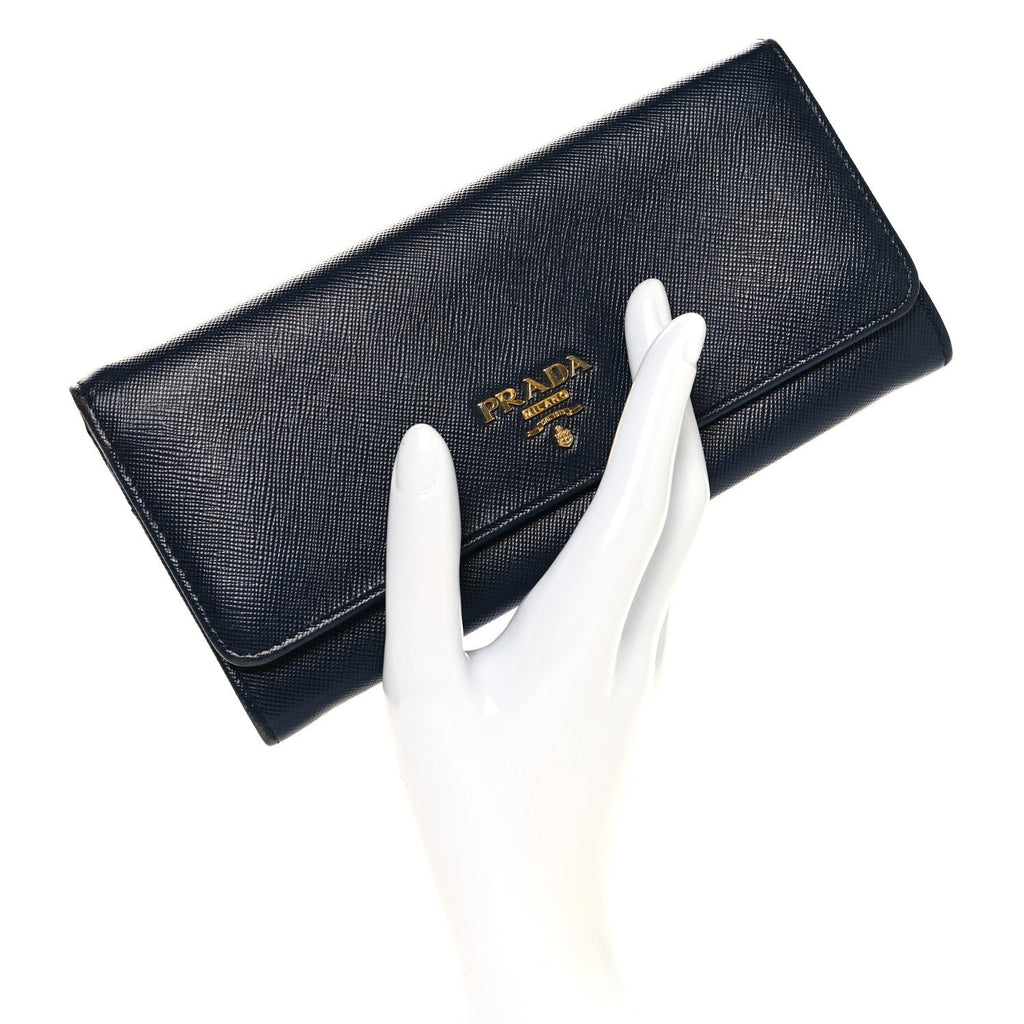 Saffiano Metal Continental Flap Travel Wallet Bluette
