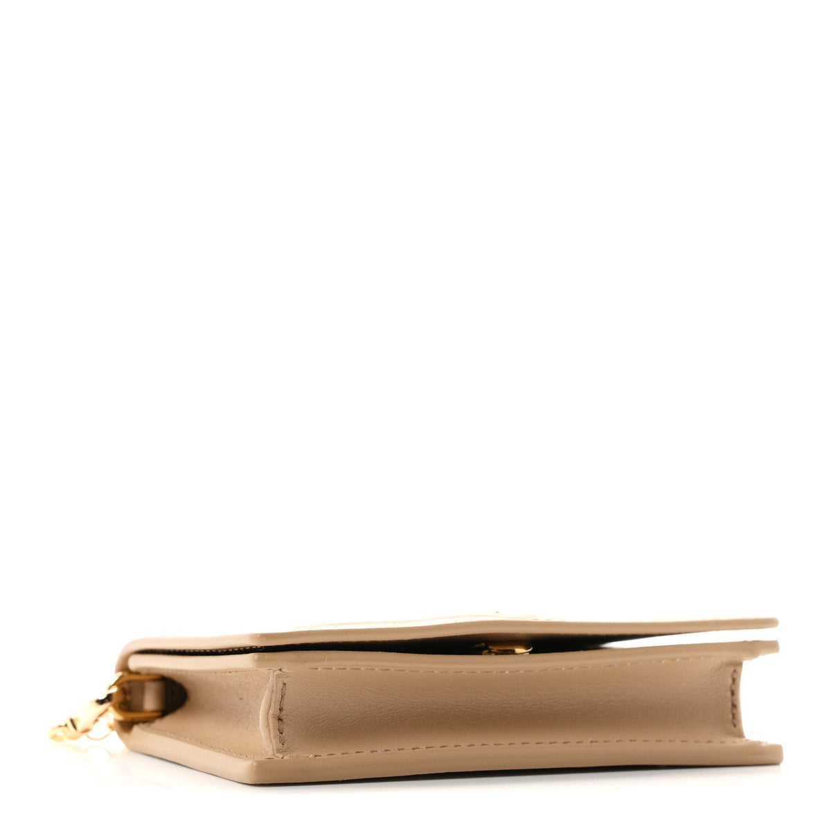 Nappa Quilted Metal Patchwork Triangle Logo Card Holder With Strap Sand Beige