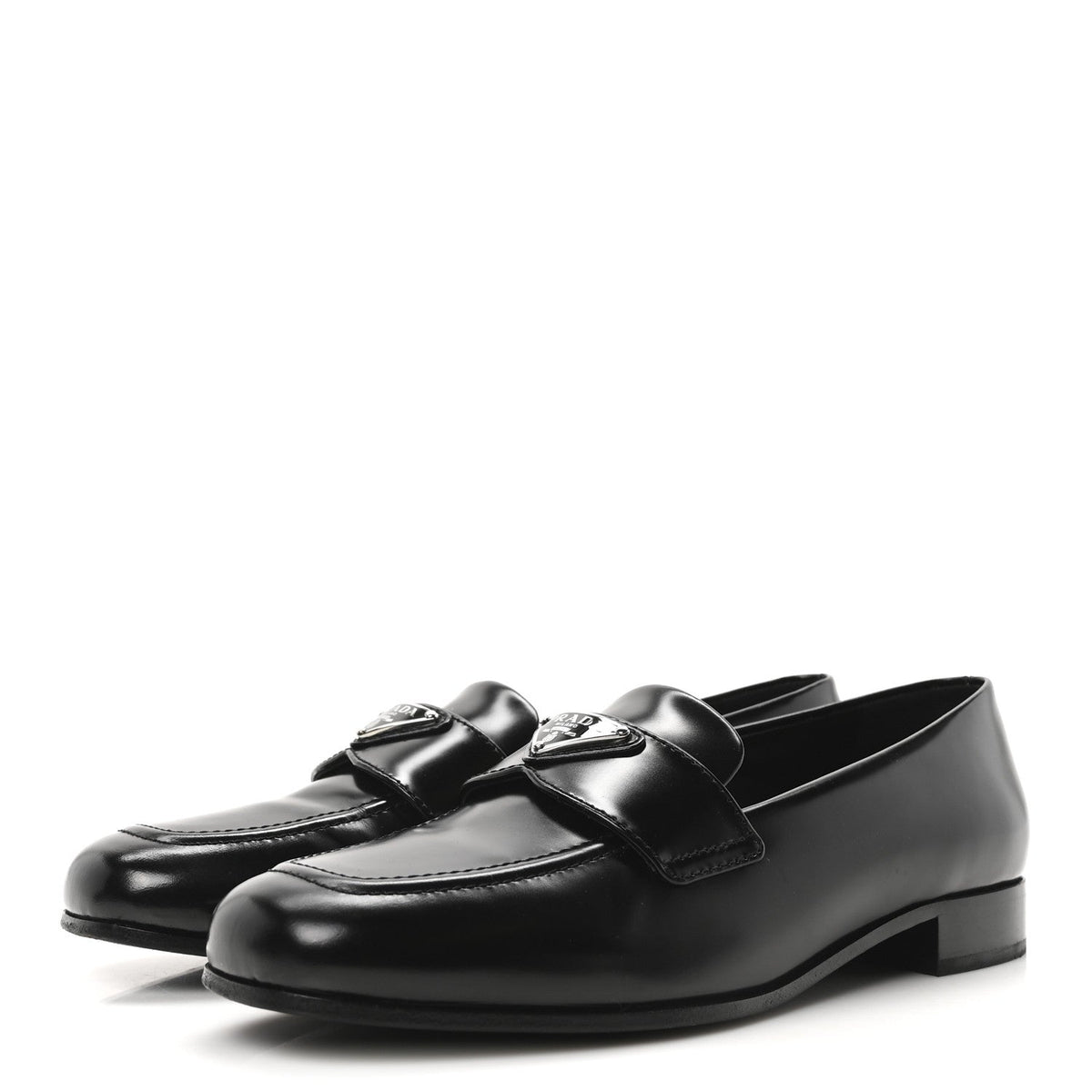 Brushed Calfskin Metal Triangle Logo 20mm Loafers 36.5 Black