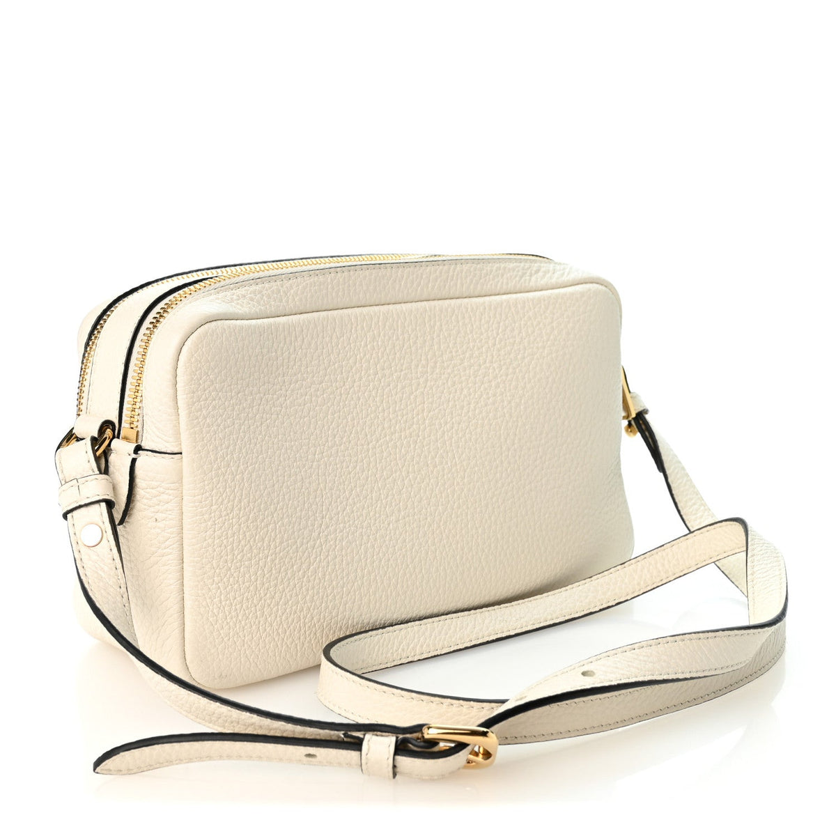 Vitello Daino Soft Medium Double Zip Shoulder Bag White