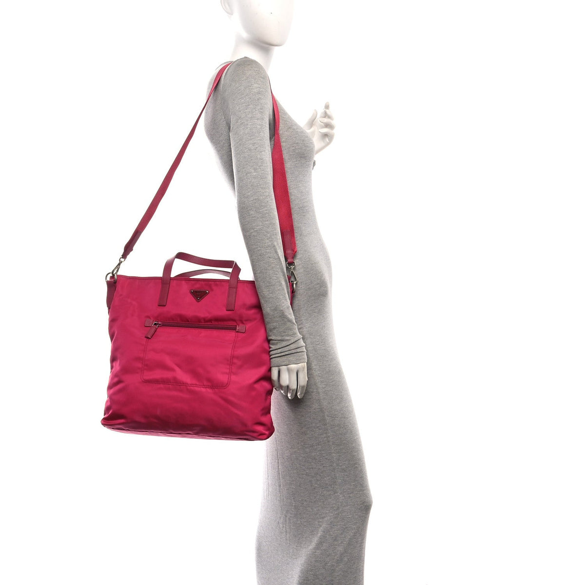 Tessuto Nylon Saffiano Pocket Tote Ibisco