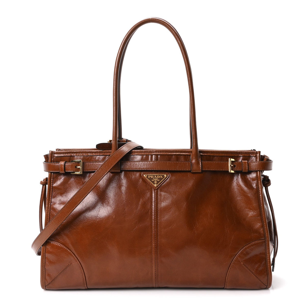 Glossy Calfskin Triangle Large Bonnie Shoulder Bag Palissandro