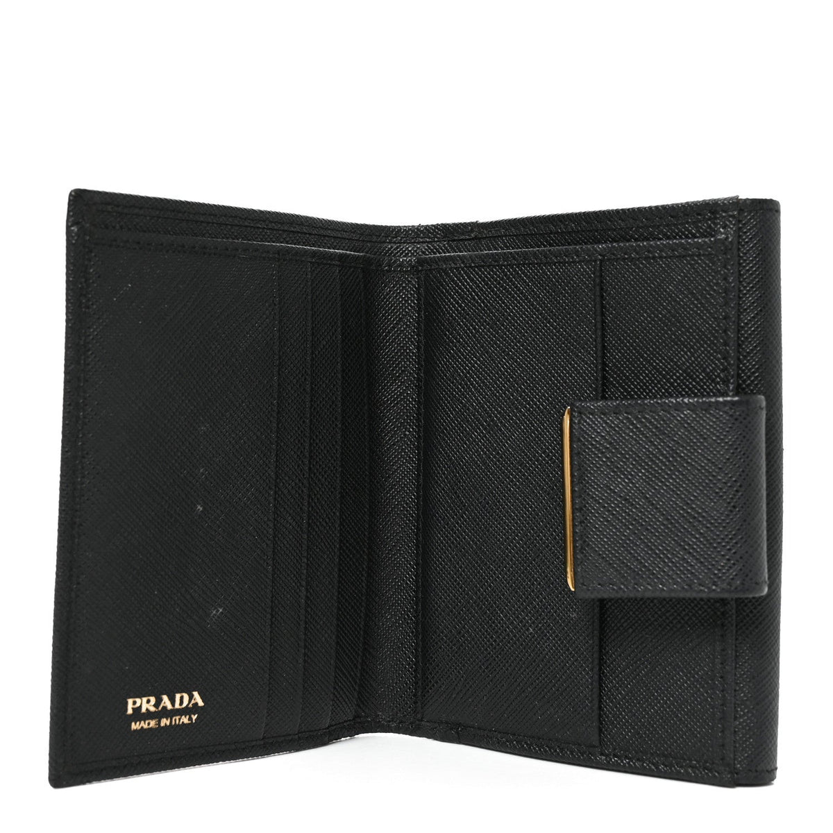 Saffiano Compact Metal Bar Flap Wallet Black