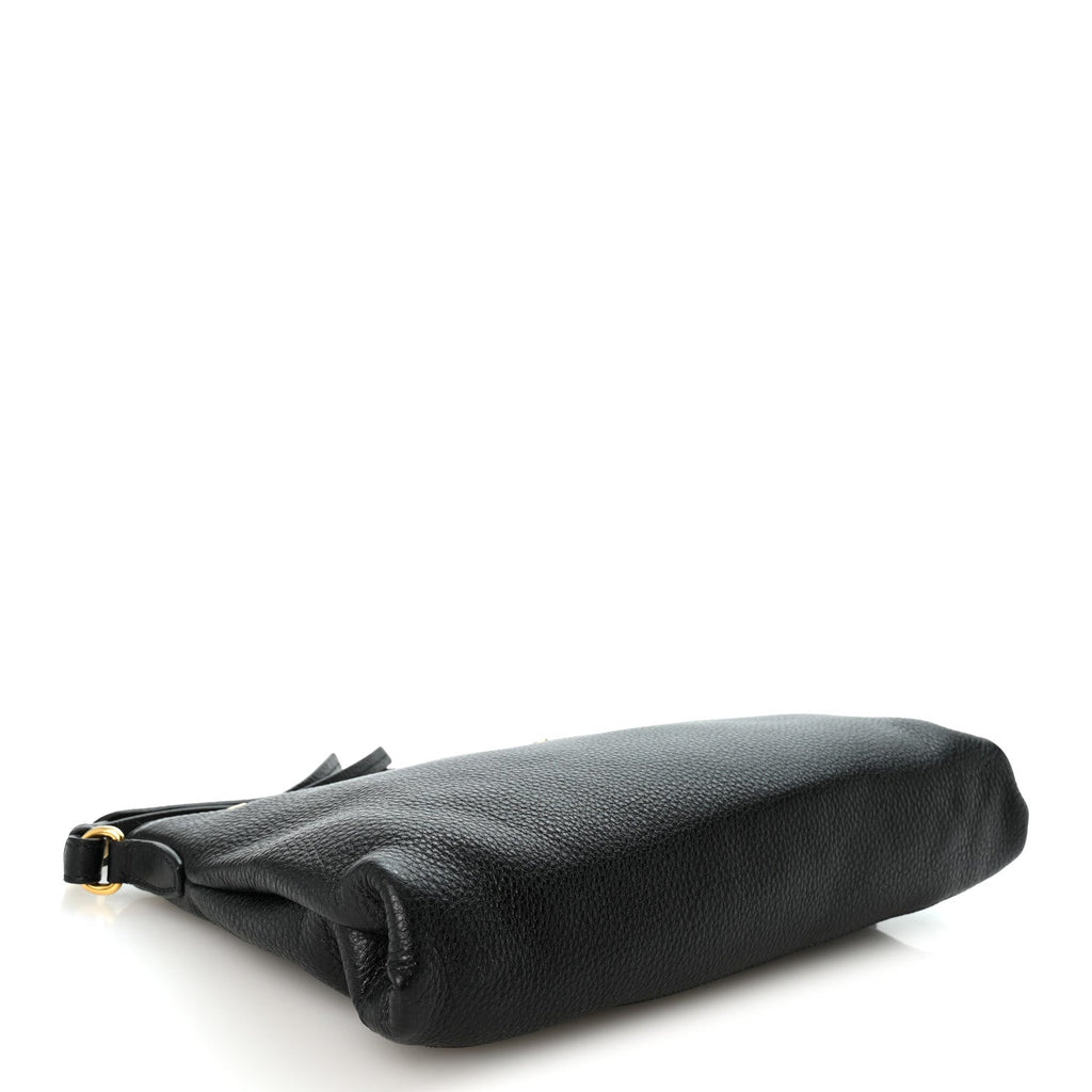 Vitello Daino Zippered Shoulder Bag  Black