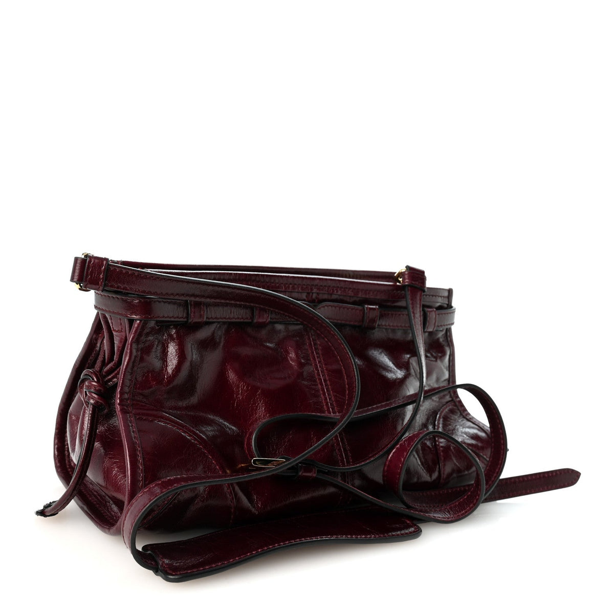 Glossy Calfskin Triangle Small Bonnie Shoulder Bag Bordeaux