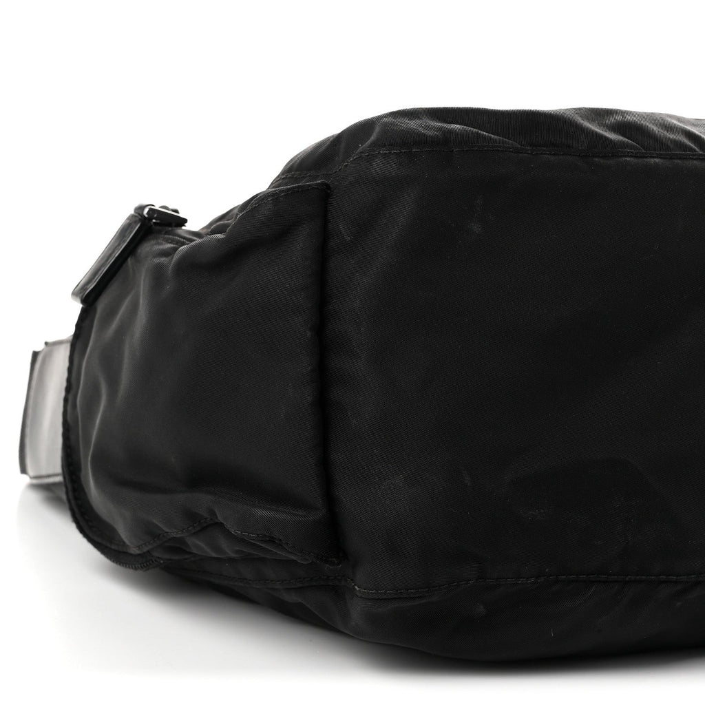 Re-Nylon Vela Saffiano Pocket Double Zip Shoulder Bag Black