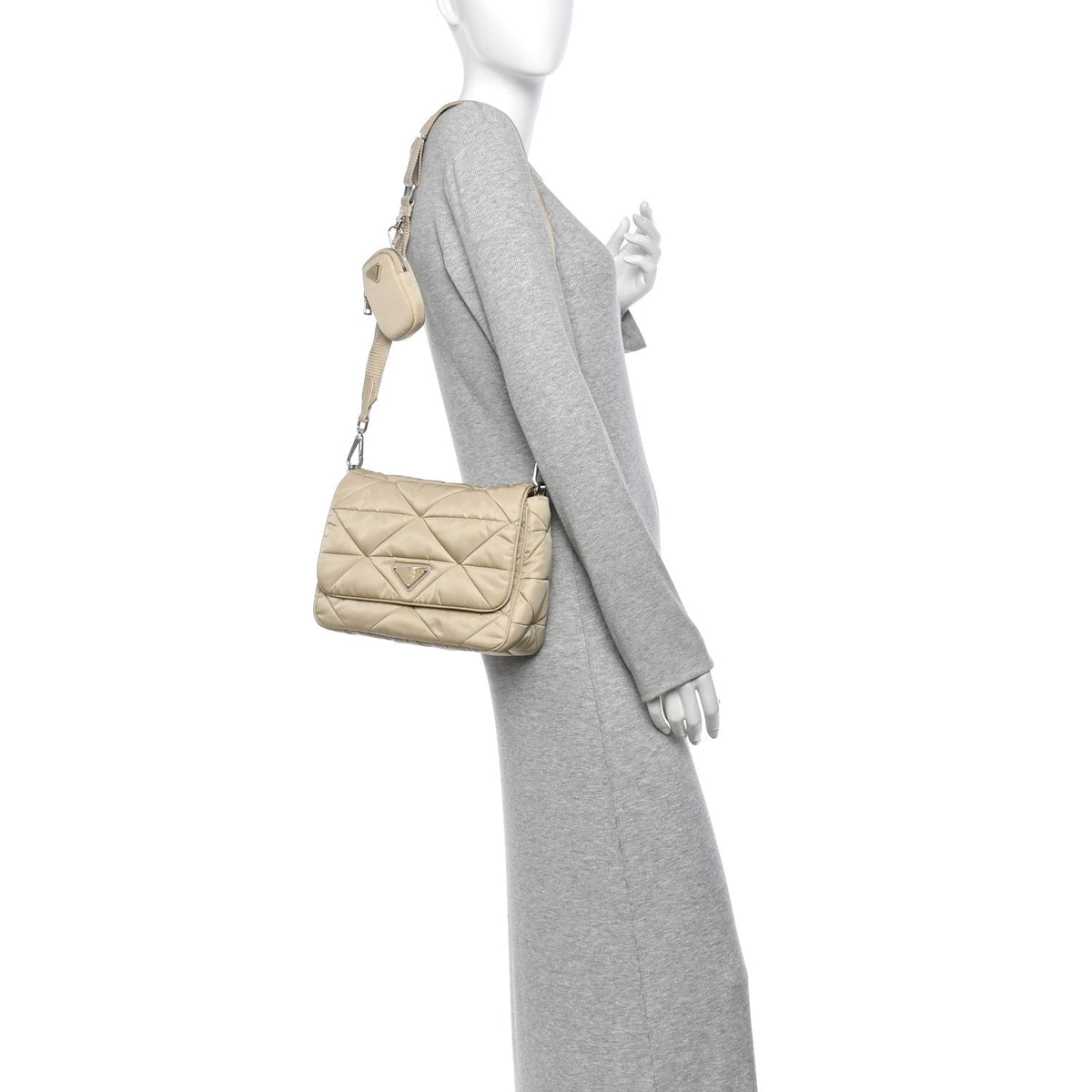 Re-Nylon Quilted Padded Flap Shoulder Bag Deserto